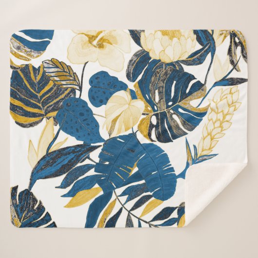 Tropische Hand getrokken: Creatief Naadloos Patroo Sherpa Deken (Voorkant (horizontaal))