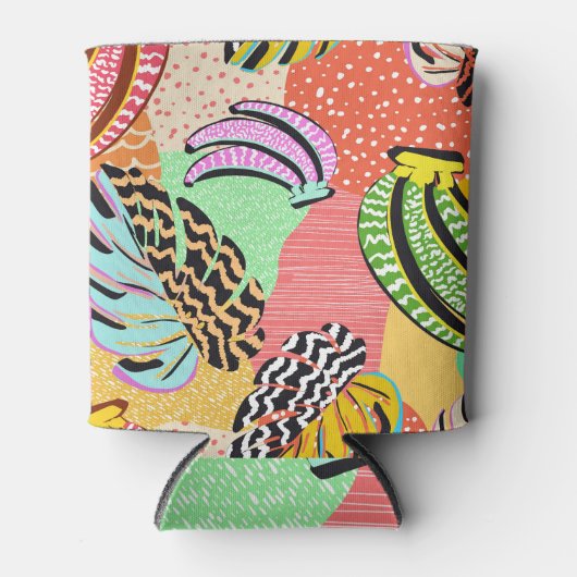 Tropische Hand getrokken kunstwerk patchwork Blikjeskoeler (Voorkant)