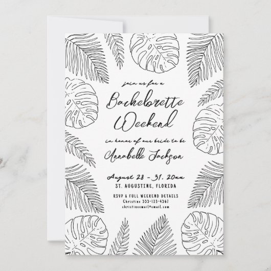 Tropische Hand Getrokken Strand Bachelorette Party Kaart (Voorkant)