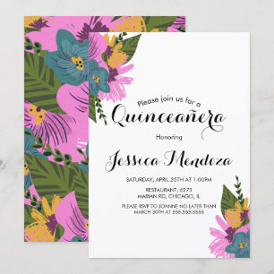 Tropische handgetekende bloemstuk Quinceañera Swee Kaart