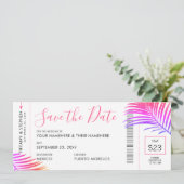 Tropische handpalm Bright Boarding Pass Save Date  Aankondiging (Staand voorkant)