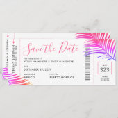 Tropische handpalm Bright Boarding Pass Save Date  Aankondiging (Voorkant / Achterkant)