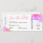 Tropische handpalm Bright Boarding Pass Save Date Aankondiging (Voorkant)