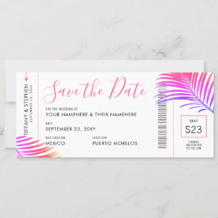 Tropische handpalm Bright Boarding Pass Save Date Aankondiging
