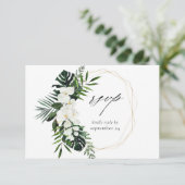 Tropische handpalm en witte Floral met gemiddelde  RSVP Kaartje (Staand voorkant)