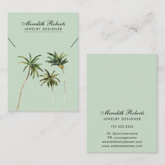 Tropische handpalm Trees juwelen Ketting Display C Visitekaartje (Voorkant / Achterkant)