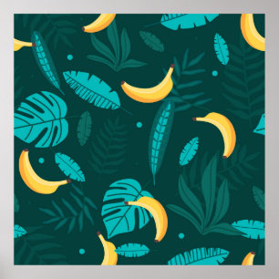 Tropische handpalm verlaat naadloos patroon. Banan Poster