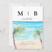 Tropische handpalmen en doorsnee Initialen bruilof Save The Date (Voorkant)