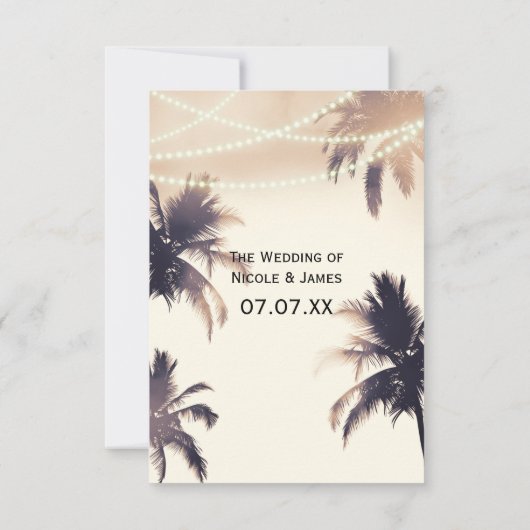 Tropische handpalmen en lampjes met roomdromen RSV RSVP Kaartje (Achterkant)