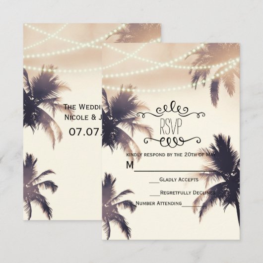 Tropische handpalmen en lampjes met roomdromen RSV RSVP Kaartje (Voorkant / Achterkant)