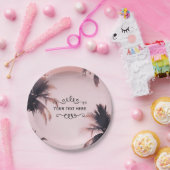 Tropische handpalmen en lichtroze beugel papieren bordje (Feest)