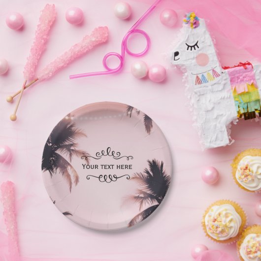 Tropische handpalmen en lichtroze beugel papieren bordje (Feest)