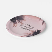 Tropische handpalmen en lichtroze beugel papieren bordje (Gekanteld)