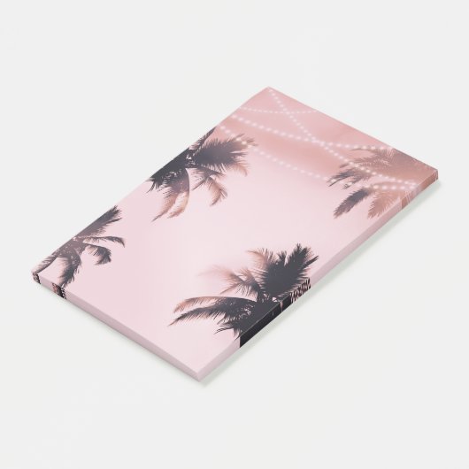 Tropische handpalmen en lichtroze beugel post-it® notes (Schuin)