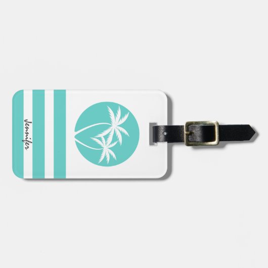 Tropische handpalmen en strepen met Jouw naam Bagagelabel (Voorkant horizontaal)