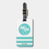 Tropische handpalmen en strepen met Jouw naam Bagagelabel (Voorkant verticaal)