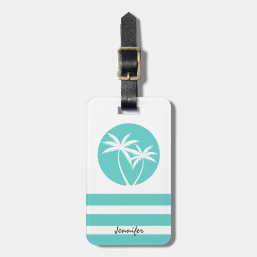 Tropische handpalmen en strepen met Jouw naam Bagagelabel (Voorkant verticaal)