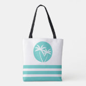 Tropische handpalmen en strepen met naam tote bag (Achterkant)