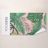 Tropische handpalmen leren Stripe naam Roze handdo Badhanddoek (Badhanddoek)