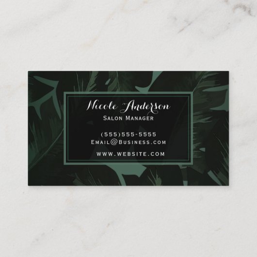 Tropische handpalmen met groene en zwarte kleur visitekaartje (Achterkant)