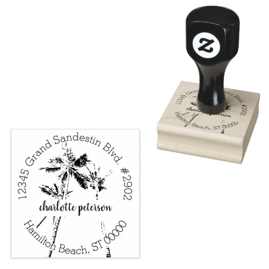 Tropische handpalmen met handmatige omgezette reto rubberstempel (Gestempeld)