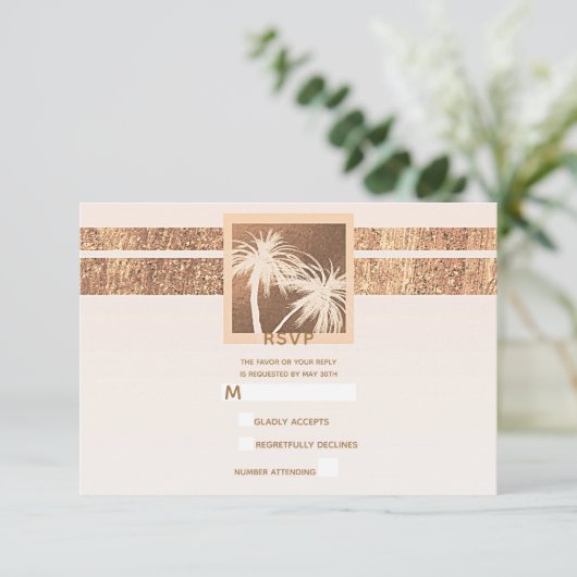Tropische handpalmen met koper en crème Moderne RS RSVP Kaartje (Staand voorkant)