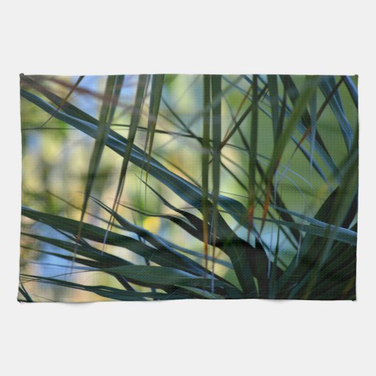 Tropische handpalmen zonder grenzen Blauwe Groene  Theedoek (Horizontaal)