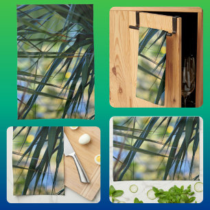 Tropische handpalmen zonder grenzen Blauwe Groene  Theedoek