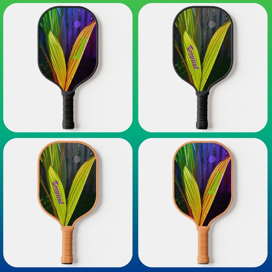Tropische handpalmvaten helder, kleurrijk, persoon pickleball paddle