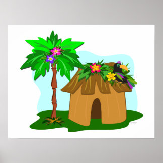 Tropische handschoen, palmboom en toucan poster