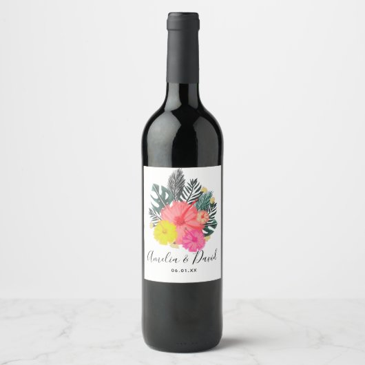 Tropische handtekening Hawaii Script Weddenschap Wijn Etiket (Voorkant)