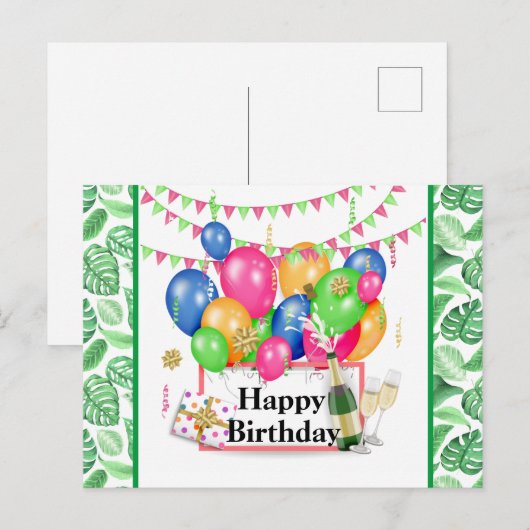 Tropische Happy Birthday-feestdag Briefkaart (Voorkant / Achterkant)