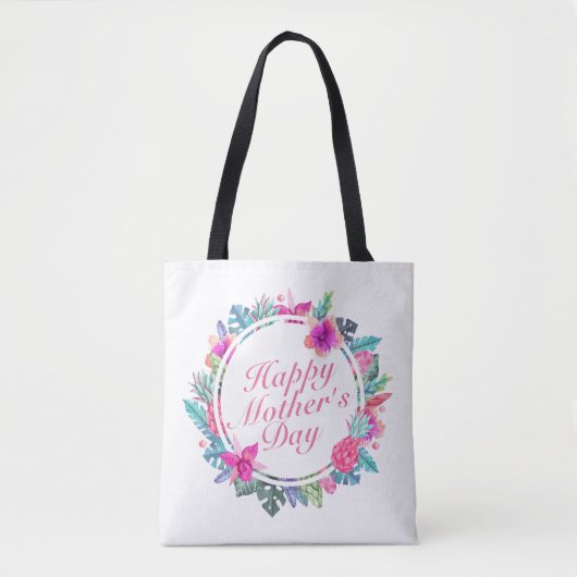 Tropische Happy Moederdag Floral Lijst Canvas tas (Voorkant)