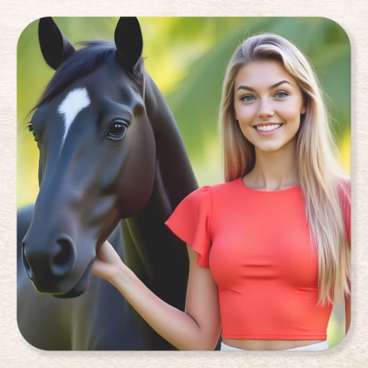 Tropische harmonie: Helena en haar paard Kartonnen Onderzetters (Voorkant)