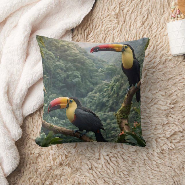 Tropische harmonie: twee Toucanen in het bladerdak Kussen (Deken)