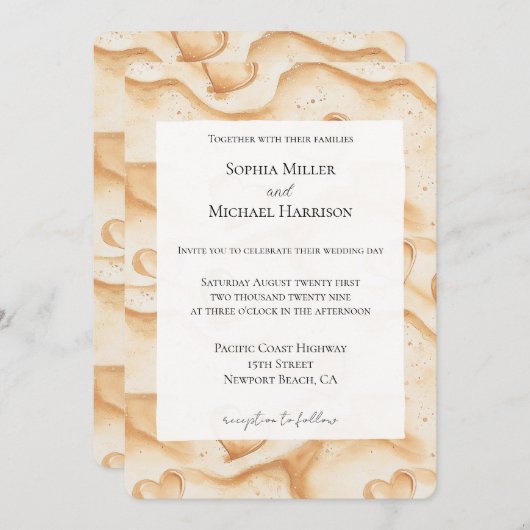 Tropische harten in het zand bruiloft kaart (Voorkant / Achterkant)