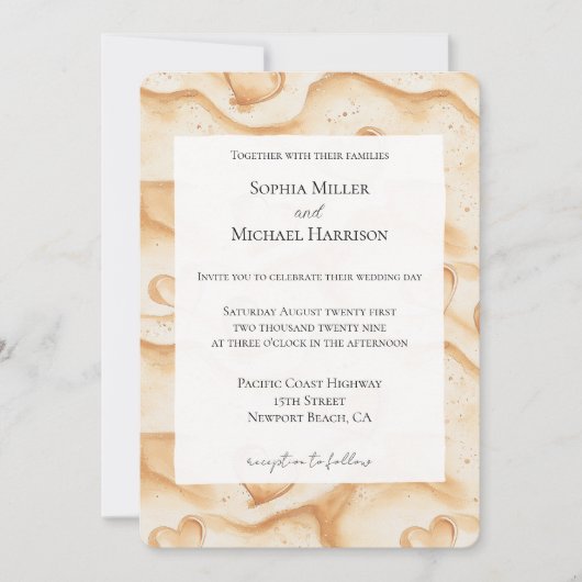 Tropische harten in het zand bruiloft kaart (Voorkant)