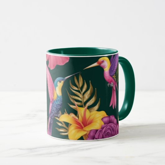 Tropische Haven: Floral en Bird Design Mok (11 oz) (Voorkant rechts)