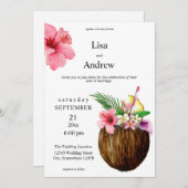 Tropische Hawaiaanse Bloem en Kokosnoot Bruiloft Kaart (Voorkant / Achterkant)