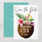 Tropische Hawaiaanse Bloem- en Kokosnoot Kraft- Bl Save The Date (Voorkant / Achterkant)