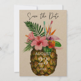 Tropische Hawaïaanse Bloemen & Ananas Kraft Save The Date