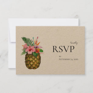 Tropische Hawaïaanse Bloemen & Ananas w / Maaltijd RSVP Kaartje