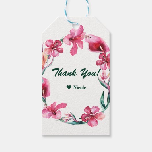 Tropische Hawaïaanse bloemen Elegante bruiloft gun Cadeaulabel (Voorkant)