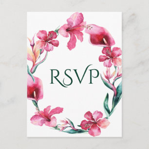 Tropische Hawaiaanse Bloemen Elegante Trouw-RSVP Uitnodiging Briefkaart