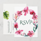 Tropische Hawaiaanse Bloemen Elegante Trouw-RSvp Uitnodiging Briefkaart (Voorkant / Achterkant)