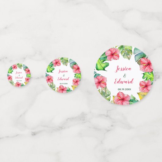 Tropische Hawaïaanse Bloemen Hibiscus Bruiloft Confetti (Voorkanten)