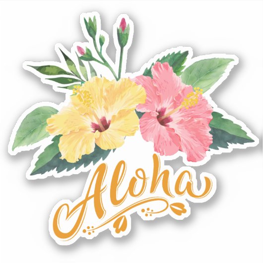 Tropische Hawaïaanse Bloemen Hibiscus Decal Sticke Sticker (Voorkant)