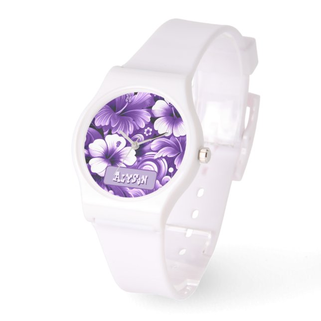 Tropische Hawaiaanse Bloemen Hibiscus Gepersonalis Horloge (Hoek)