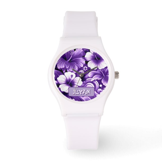 Tropische Hawaiaanse Bloemen Hibiscus Gepersonalis Horloge (Voorkant)