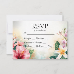 Tropische Hawaïaanse Bloemen Kleurrijke Bruiloft RSVP Kaartje
